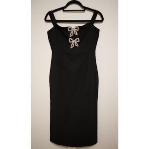 Self-Portrait Black Off-Shoulder Bow Embellished Dress – Size US 6 ✨